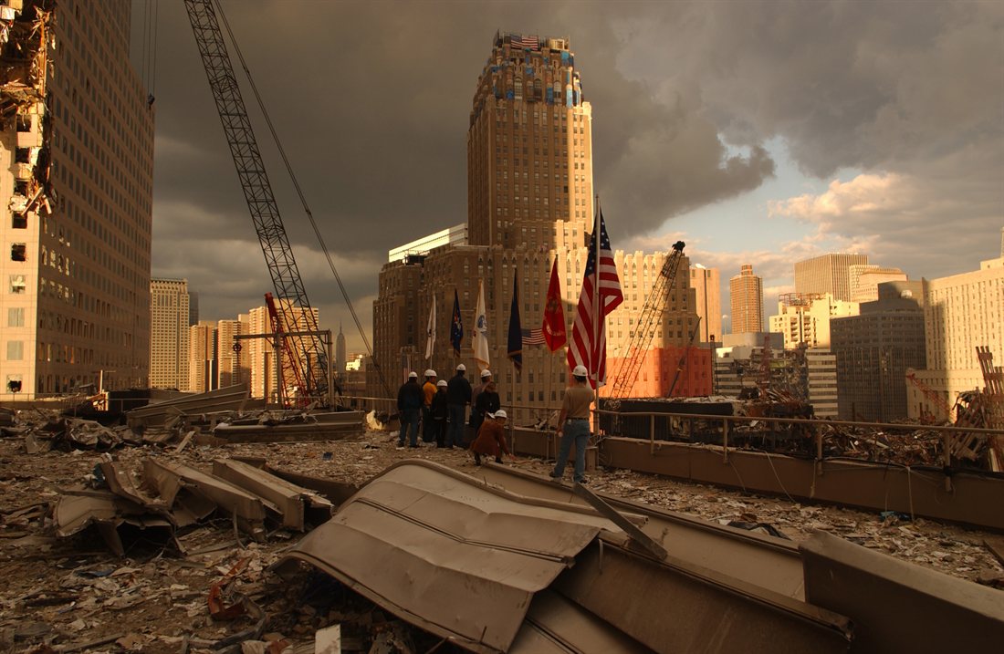 Miesto zrúteného Svetového obchodného centra v New Yorku, september 2001