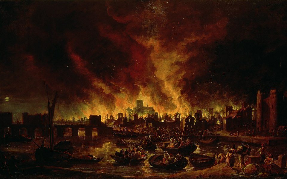 Veľký požiar Londýna v roku 1666 na dobovom obraze