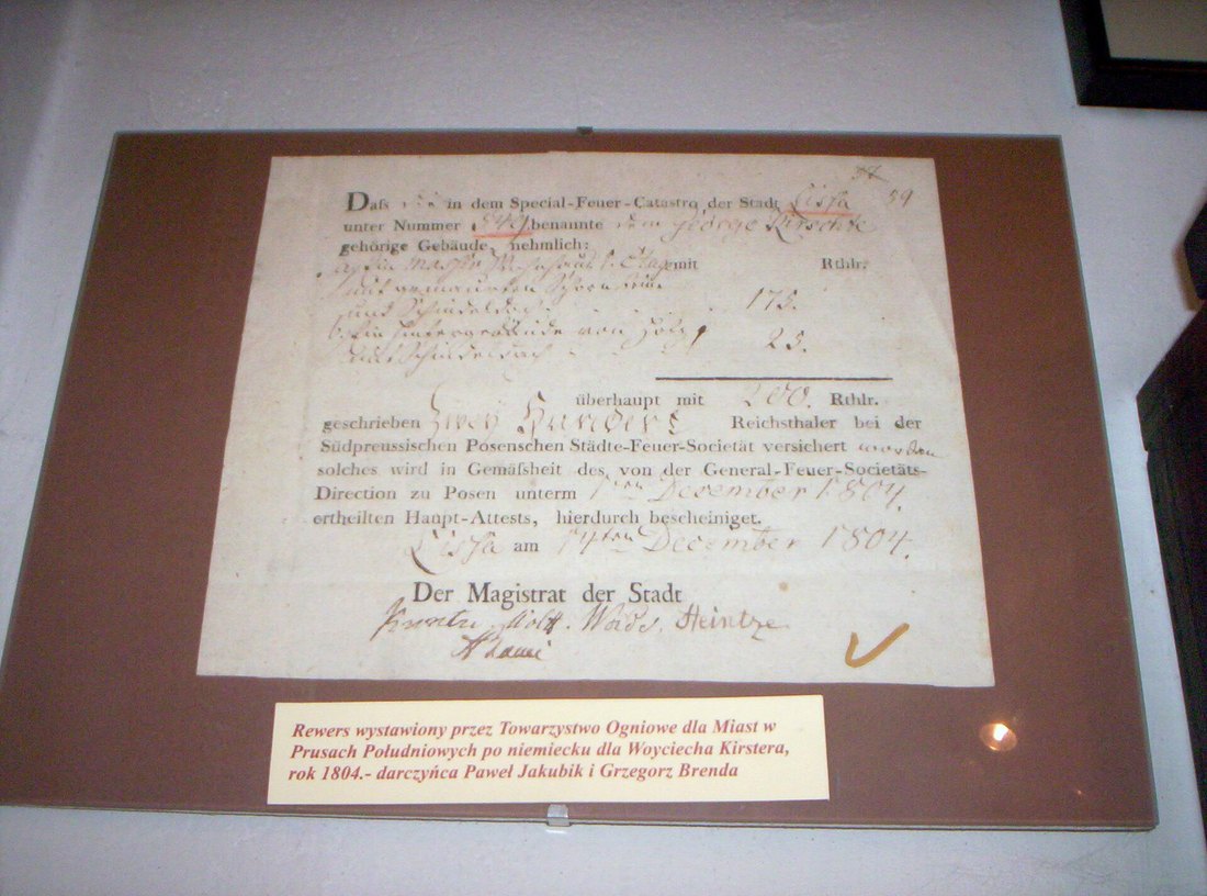 Rewers požiarnej spoločnosti pre mestá v Južnom Prusku z 14. decembra 1804, najstarší exponát múzea
