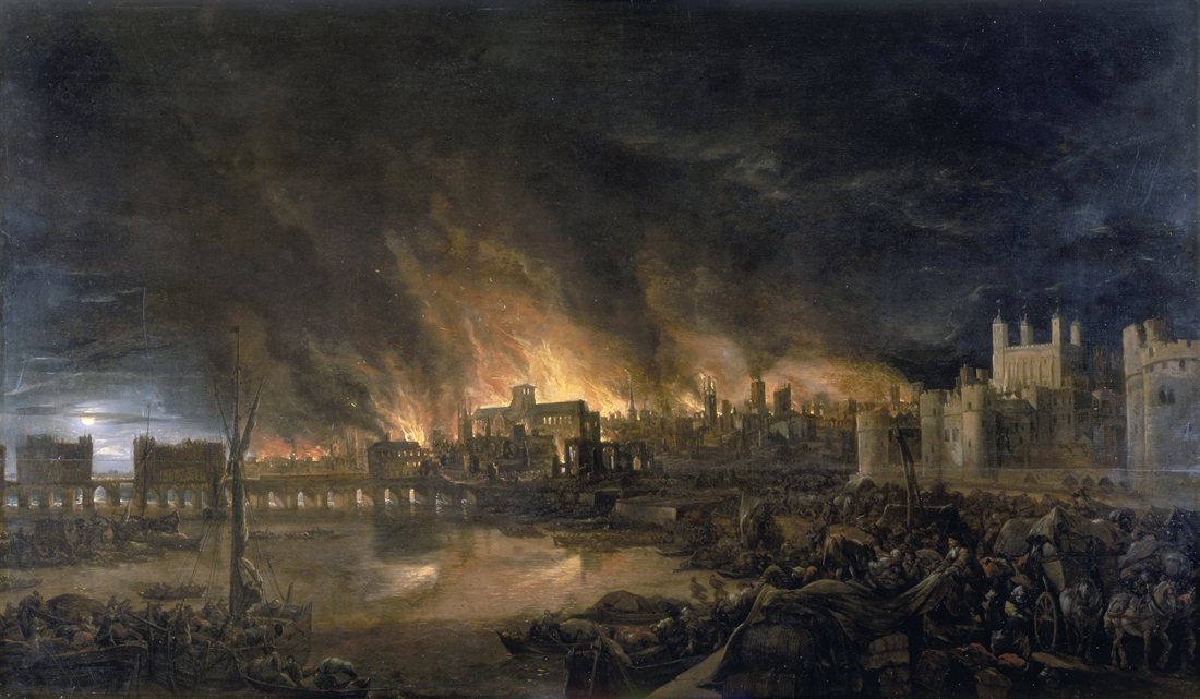 Veľký požiar Londýna v roku 1666, obraz holandskej školy