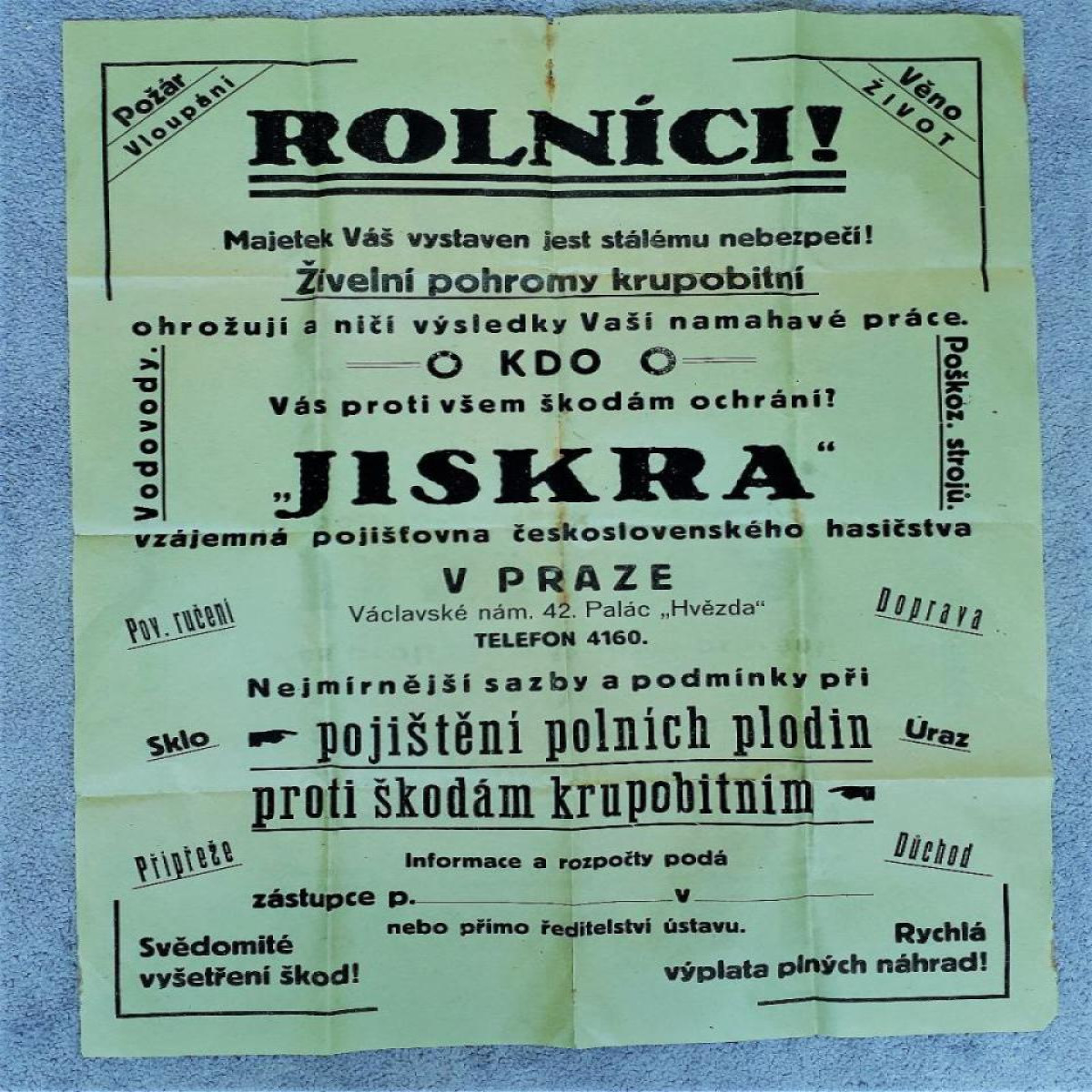 Plagát poisťovňa Jiskra 1920